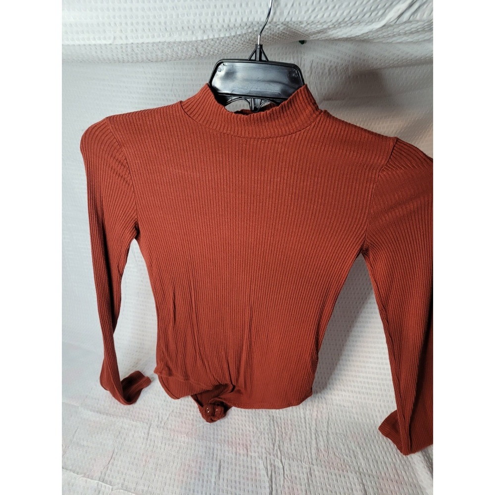 Forever 21 Rust Orange Ribbed Mock Neck Long Sleeve Bodysuit Womens XS
